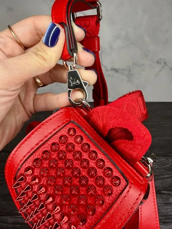 Christian Louboutin Explorafunk Mini Backpack Crossbody | Red Studded Leather - Picture 9 of 9